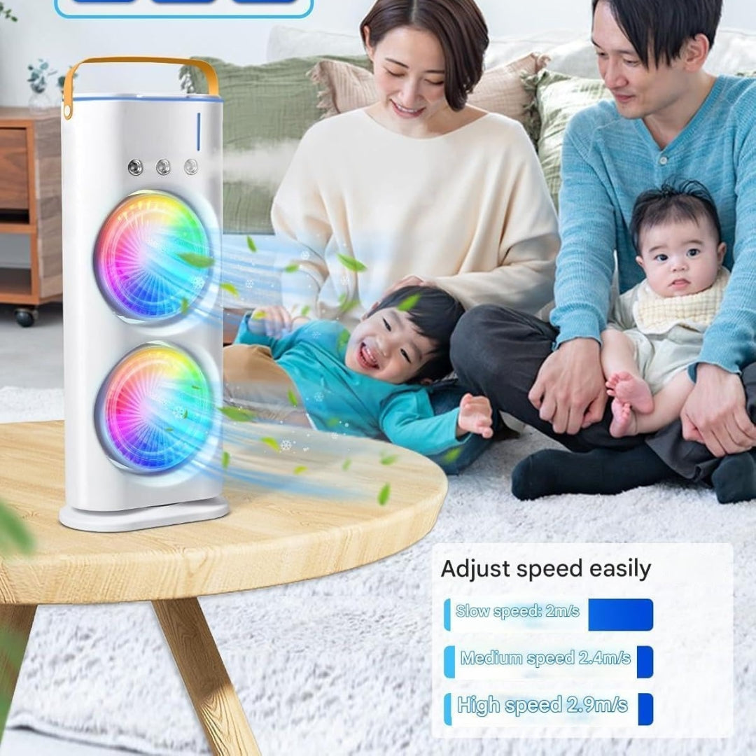 Double-Ended Spray Fan – 2X Cooling Power + Mist Refresh!