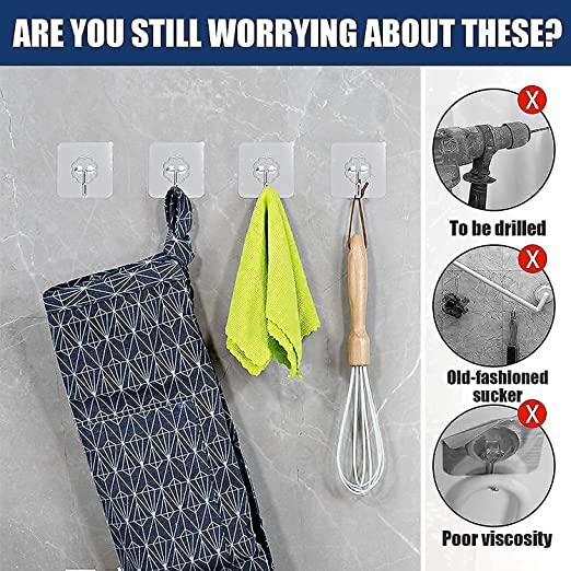 Self-Adhesive Wall Hooks – Waterproof, 10kg Load, Pack of 20