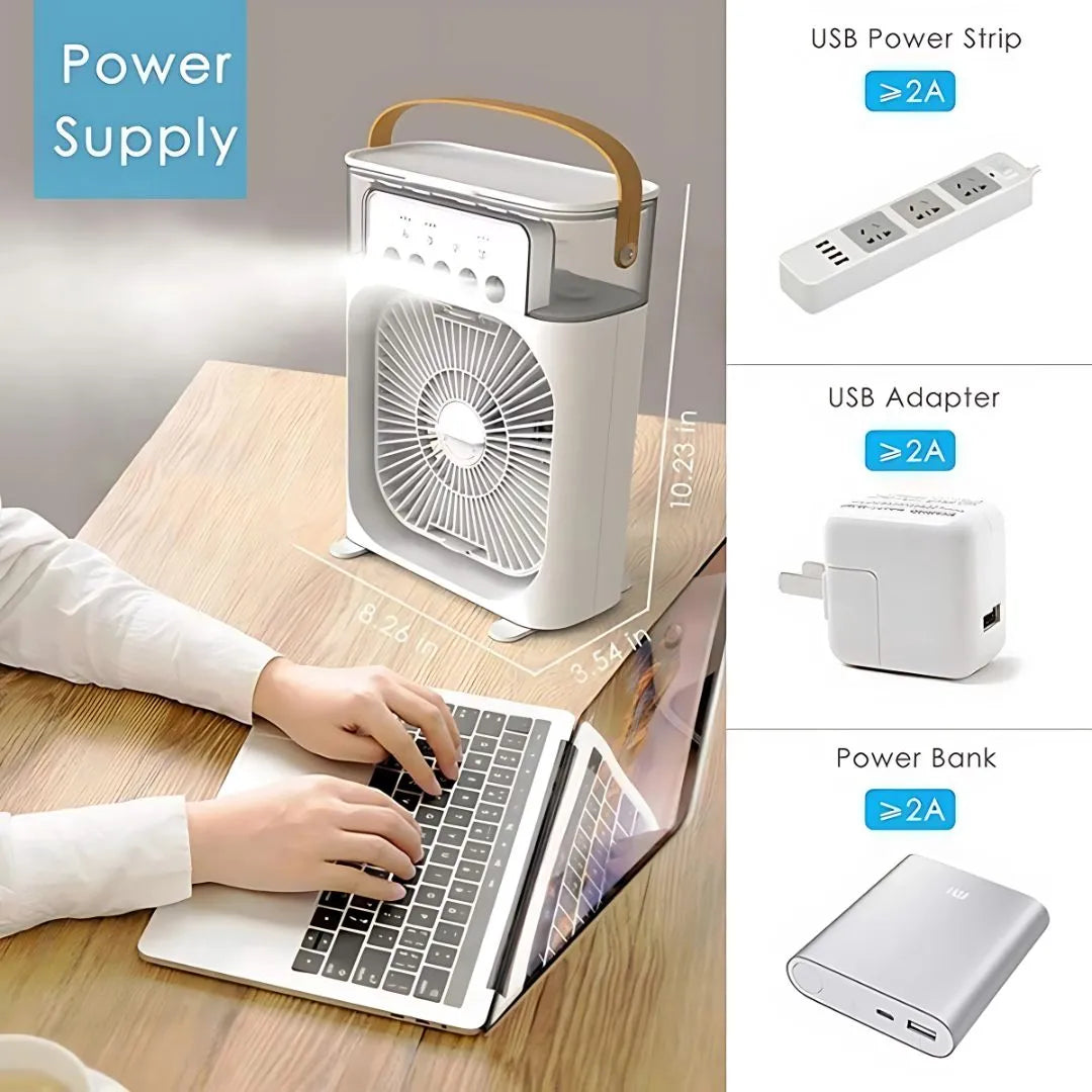 3-in-1 USB Fan | Air Cooler + Humidifier + Silent Cooling