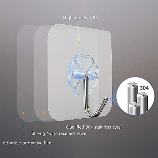 Self-Adhesive Wall Hooks – Waterproof, 10kg Load, Pack of 20