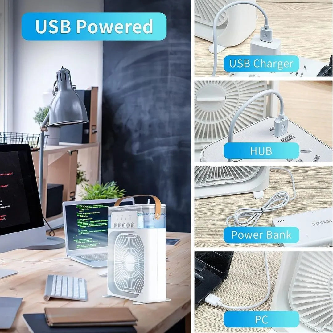 3-in-1 USB Fan | Air Cooler + Humidifier + Silent Cooling