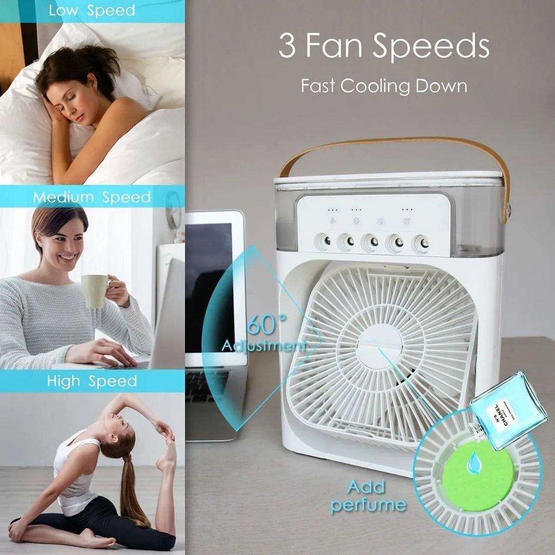 3-in-1 USB Fan | Air Cooler + Humidifier + Silent Cooling