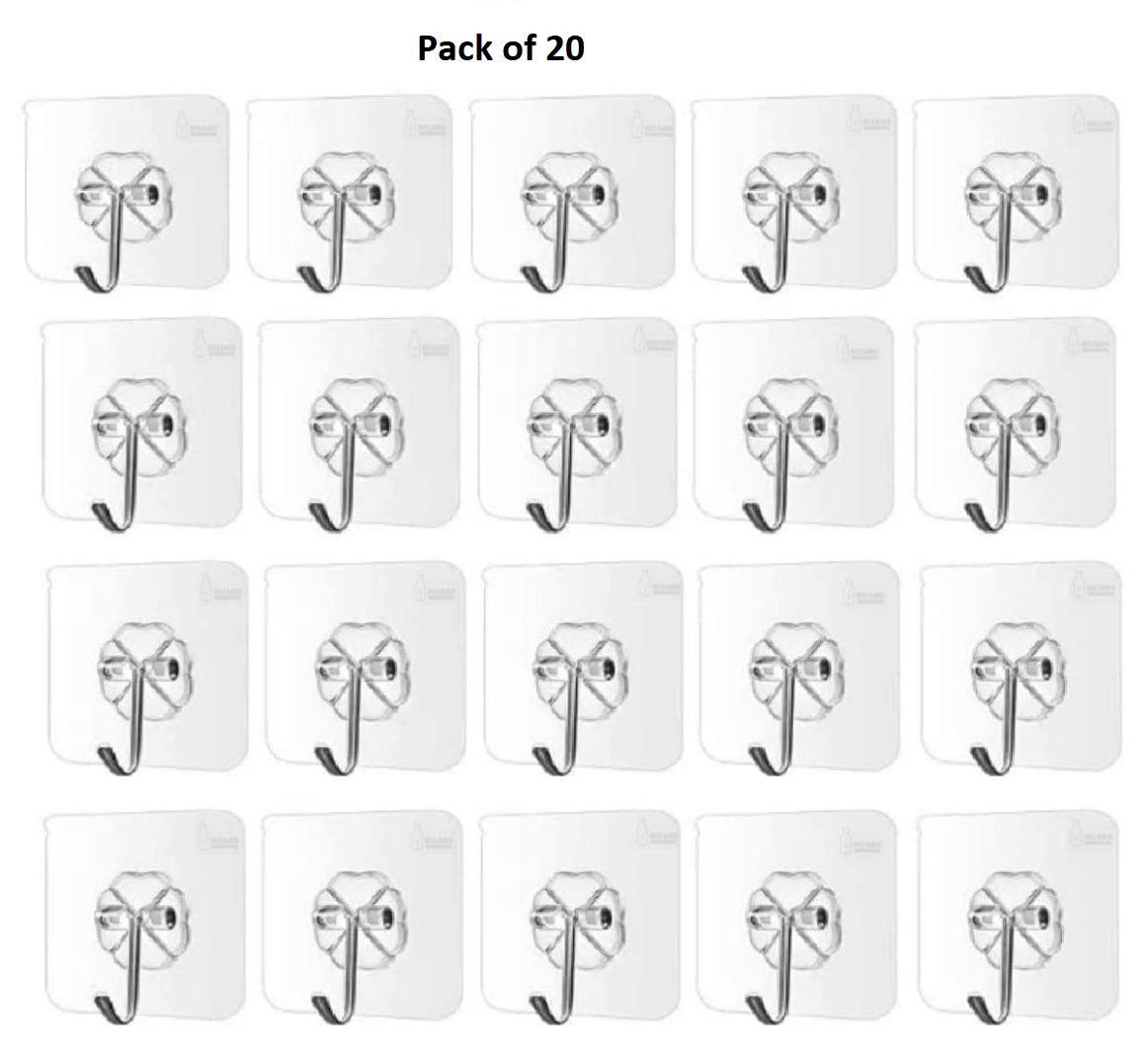 Self-Adhesive Wall Hooks – Waterproof, 10kg Load, Pack of 20