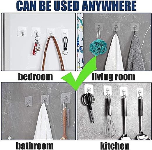 Self-Adhesive Wall Hooks – Waterproof, 10kg Load, Pack of 20