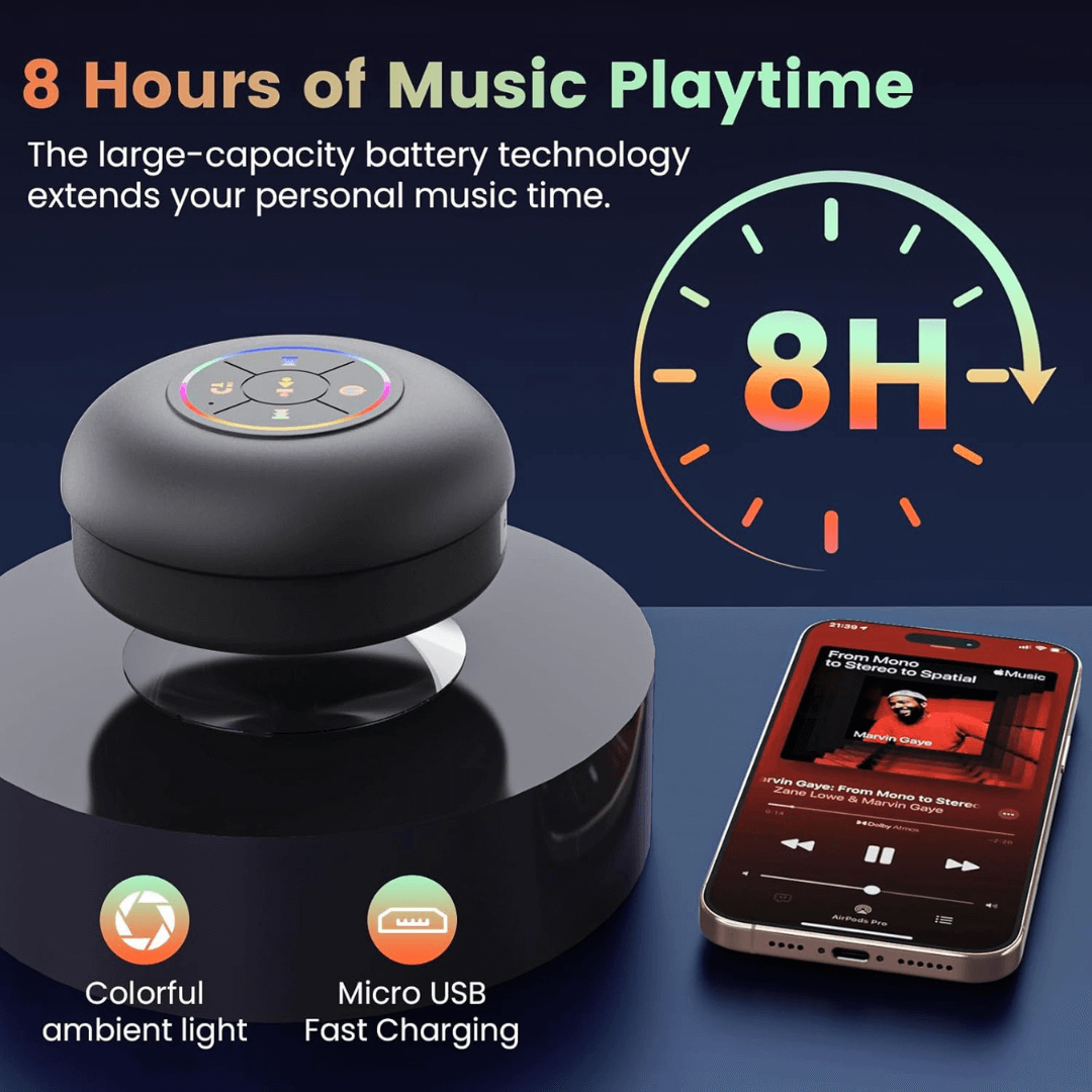 Large Suction Cup Waterproof Bluetooth Speaker with LED Lights – Portable & Wireless X 1