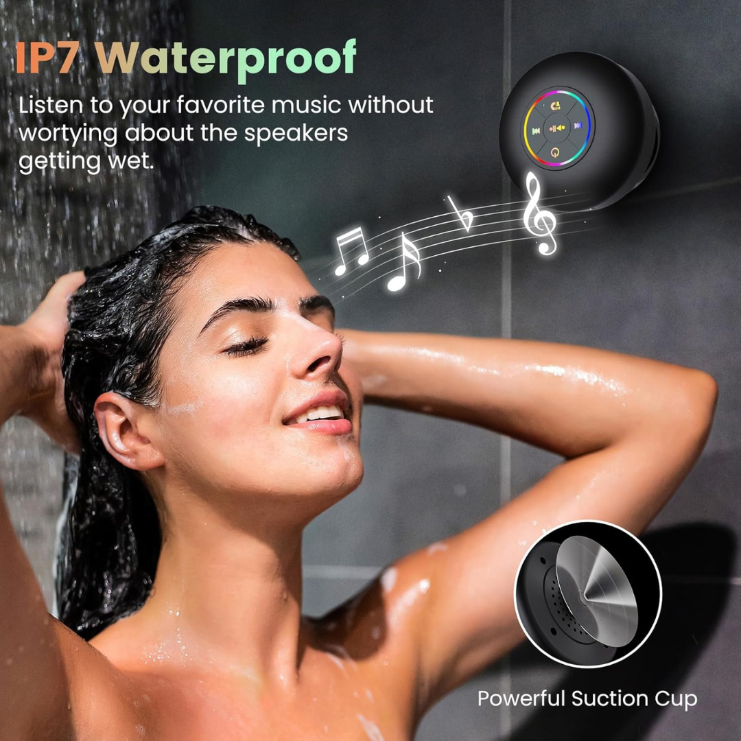 Large Suction Cup Waterproof Bluetooth Speaker with LED Lights – Portable & Wireless X 1