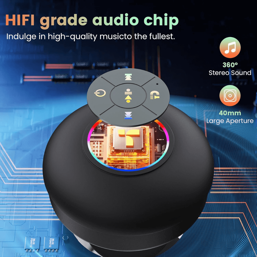 Large Suction Cup Waterproof Bluetooth Speaker with LED Lights – Portable & Wireless X 1