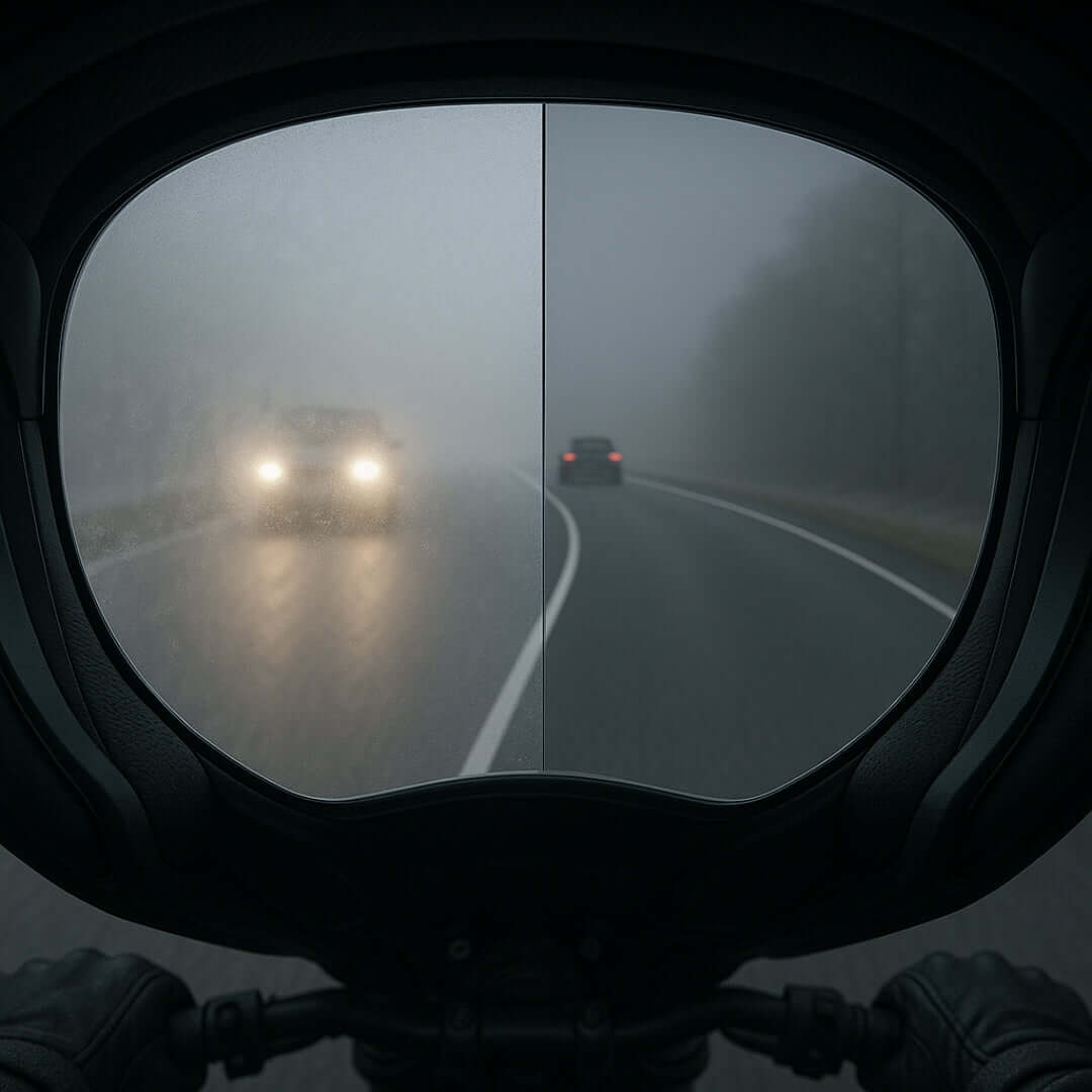 befor eand pafterEastbon Photochromic Anti-Fog Helmet Film
