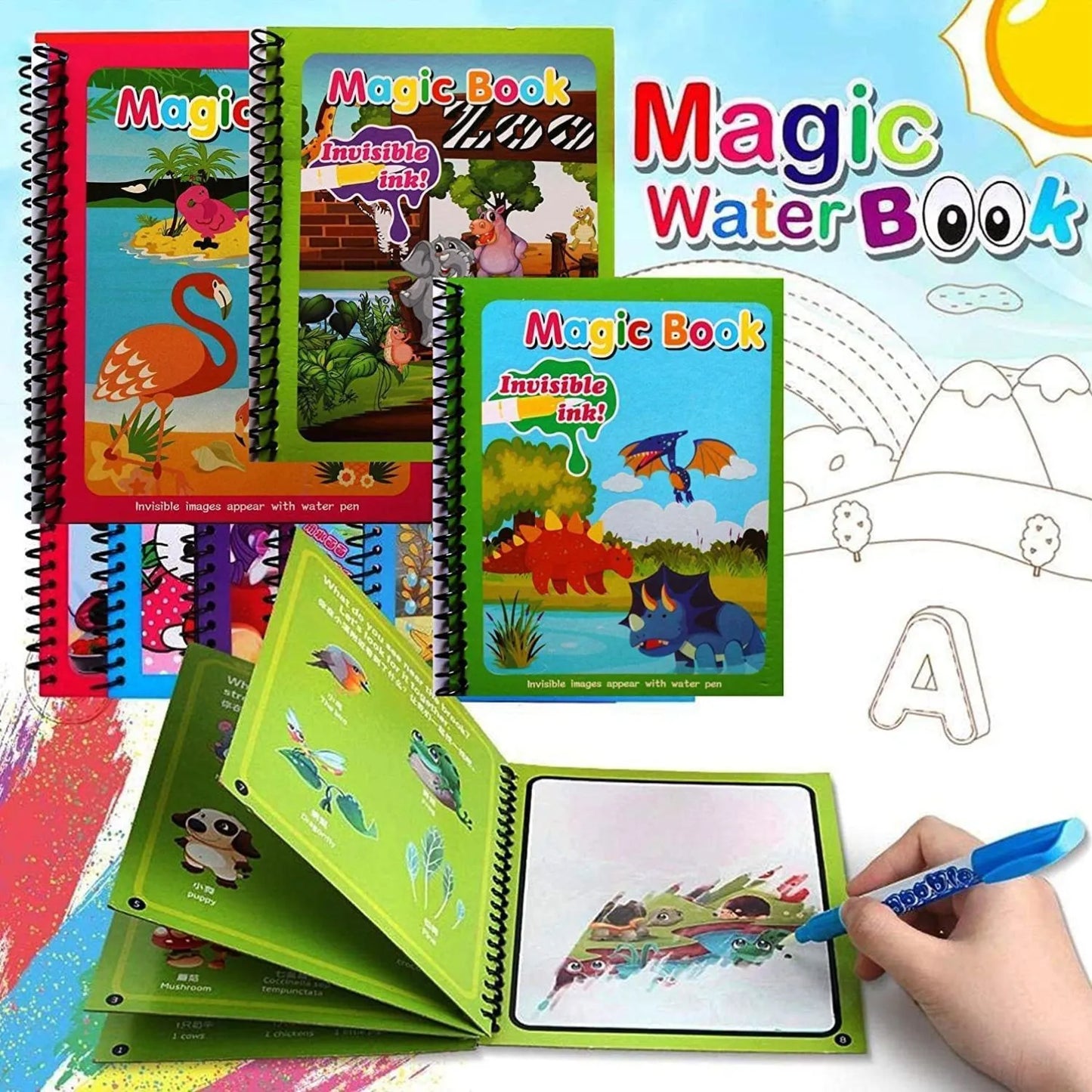 Reusable Magic Water Painting Book - 4 books