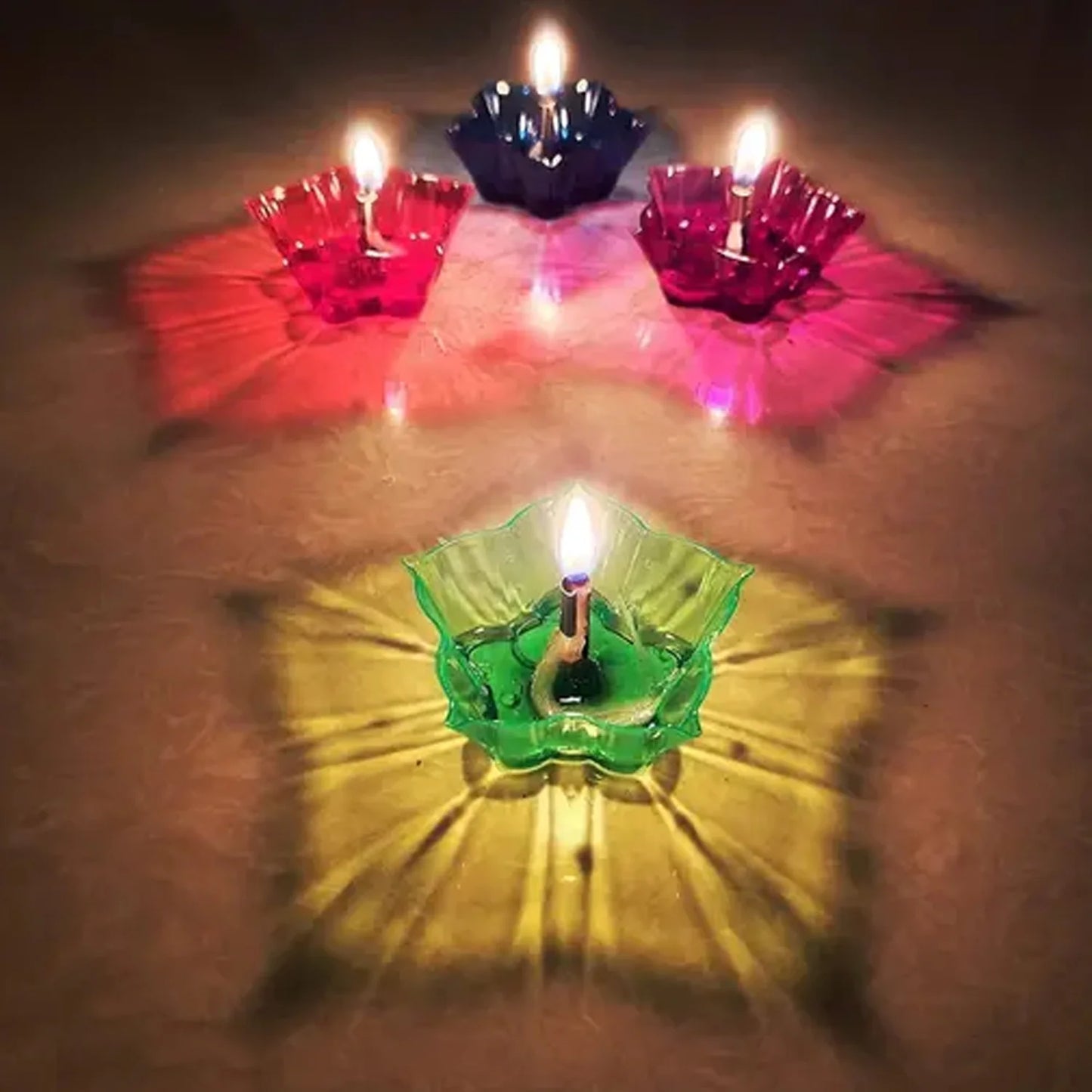 3D Reusable Reflective Shadow Colourful Diya (Pack of 4/12/24)
