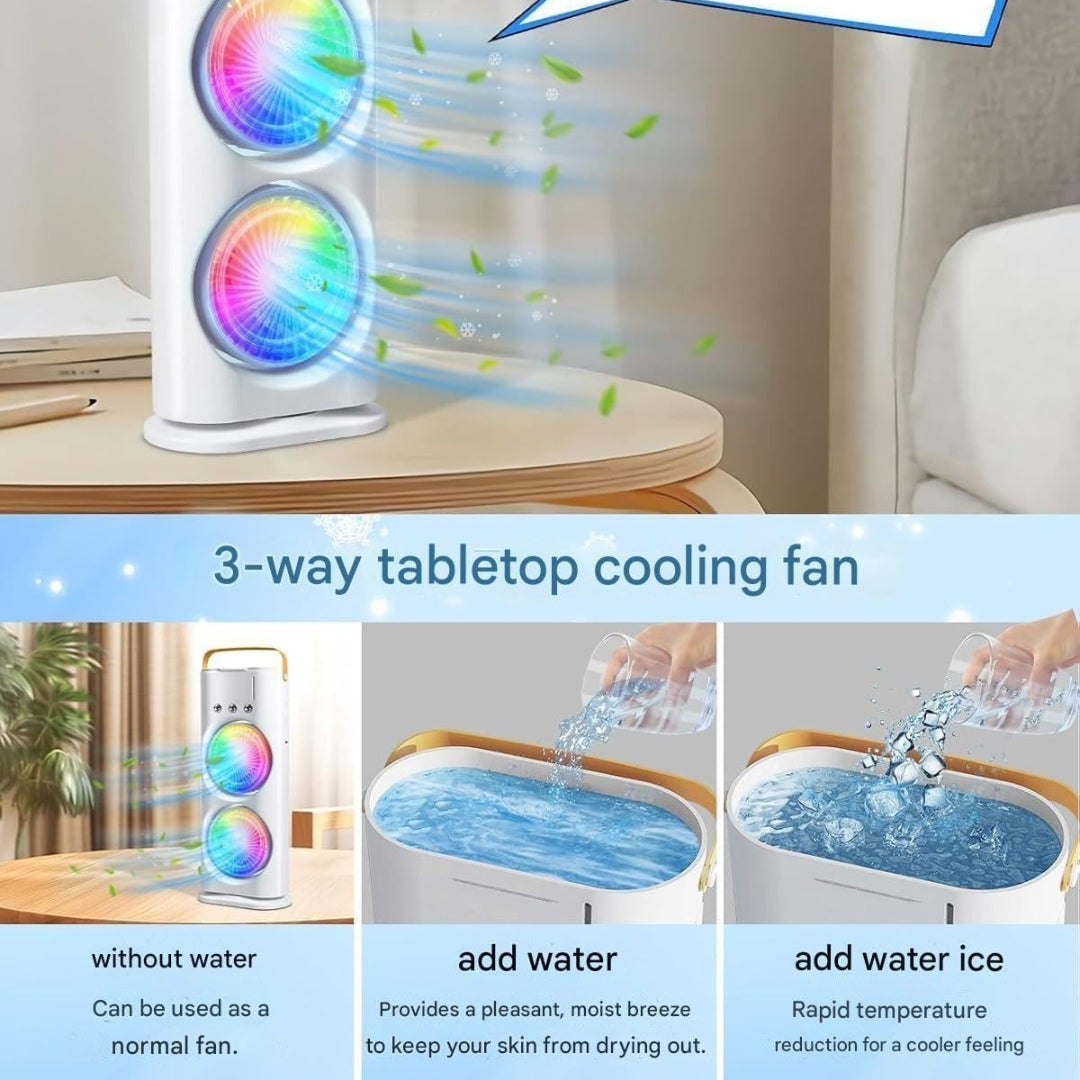 Double-Ended Spray Fan – 2X Cooling Power + Mist Refresh!