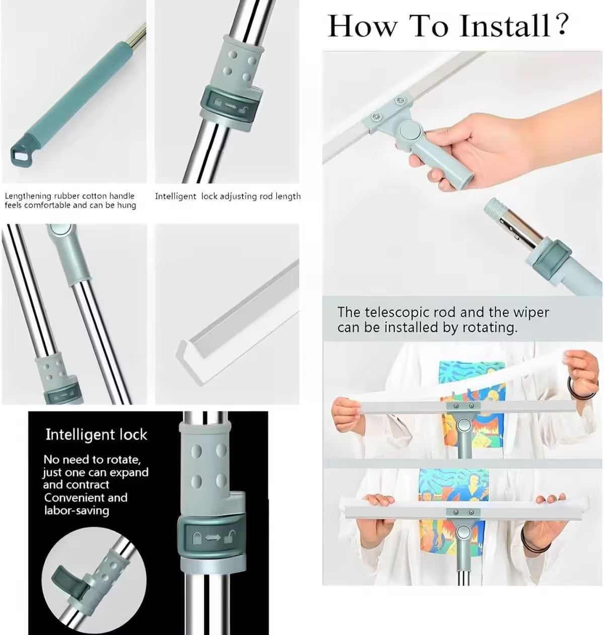 Floor Squeegee Silicone Blade Long Handle