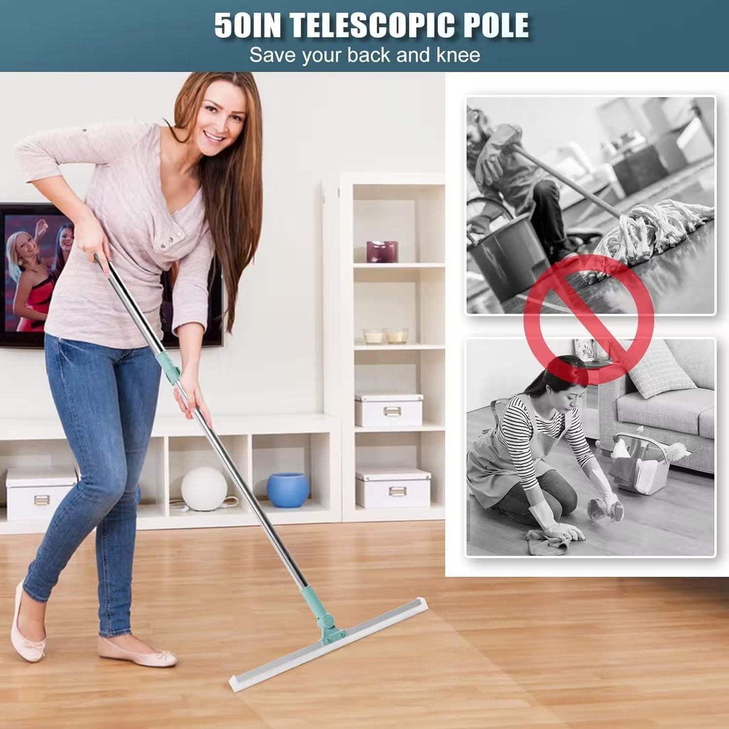 Floor Squeegee Silicone Blade Long Handle