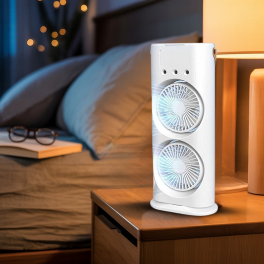 Double-Ended Spray Fan – 2X Cooling Power + Mist Refresh!