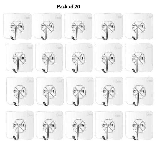 Self-Adhesive Wall Hooks – Waterproof, 10kg Load, Pack of 20